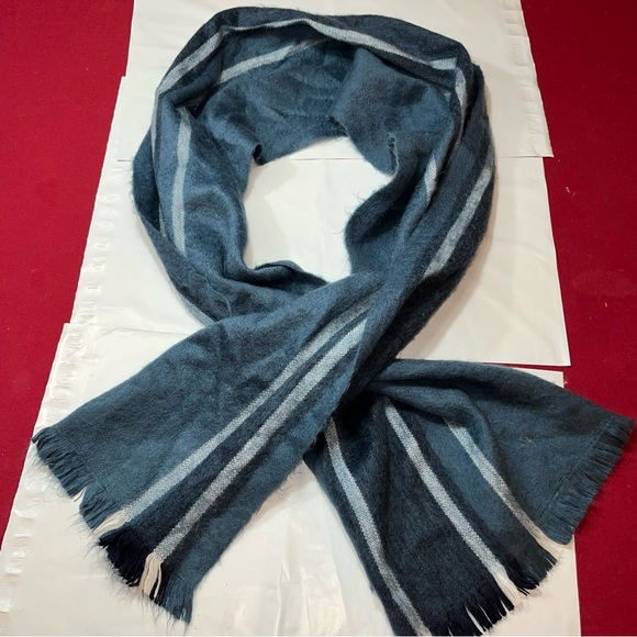 Pokoloko ALPACA LONG BLUE Scarf White Stripe Ecuador Unisex 13"x76" Soft Fringe - Picture 11 of 13